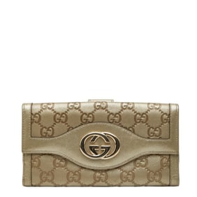 Gucci Interlocking G Long Wallet 282426 Gold Leather Women's GUCCI