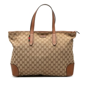 Gucci GG Canvas Tote Bag 308928 Beige Leather Women's GUCCI
