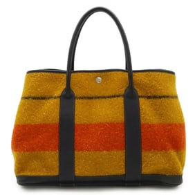 HERMES Garden PM Tote Bag Handbag Rocabar Wool Leather Orange Yellow Navy