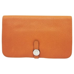 HERMES Dogon Duo GM Taurillon Clemence Orange Long Wallet, Leather, Wallet & Coin Case, Women's