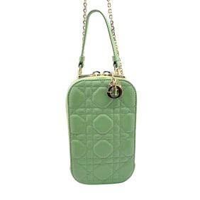 Christian Dior Cannage Phone Holder Leather Shoulder Bag in Green Lambskin