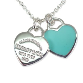 TIFFANY 925 Blue Enamel Return to Tiffany Double Heart Tag Pendant