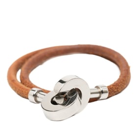 Hermes Lancelot Bracelet Choker in Brown and Silver Leather Metal for Women