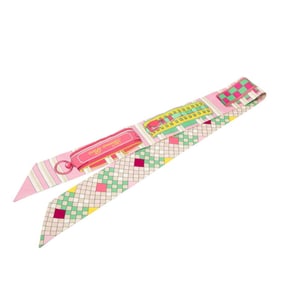 Hermes Hermès Twilly COLLIERS DE CHIENS REMIX Scarf/Muffler in Pink Multicolor Silk for Women