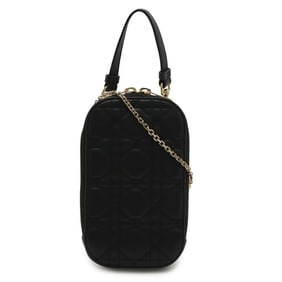 Christian Dior Lady Call'in Phone Holder/Smartphone Case, Chain Shoulder Bag, Black Leather