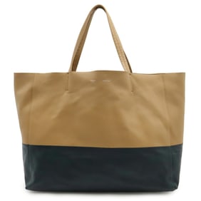 CELINE Horizontal Cabas Two-Tone Tote Bag, Large Shoulder Leather, Dark Beige and Navy, 169263