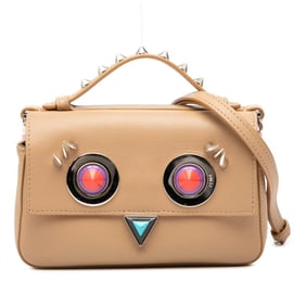Fendi Double Micro Bucket Monster Chain Shoulder Bag 8M0371 Beige Pink Leather Metal Women's FENDI