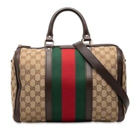 Gucci GG Canvas Sherry Line Boston/Shoulder Bag, 2-Way, 247205, Beige/Brown and Leather, Women's,