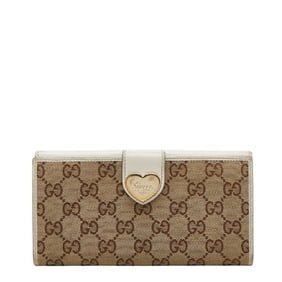 Gucci GG Canvas Heart Long Wallet 203550 Beige White Leather Women's GUCCI