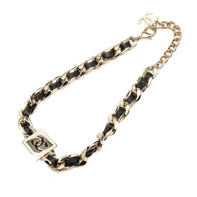 Chanel Coco Mark Necklace in Gold and Black Plated Leather for Women