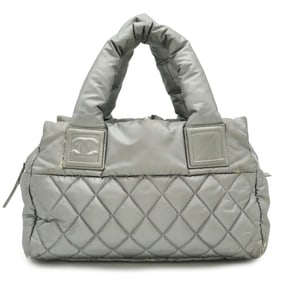 CHANEL Coco Cocoon Quilted Tote Bag, Mini Boston Nylon and Leather, Silver Navy, A48619