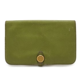 HERMES Dogon Duo GM Bifold Long Wallet in Togo Leather, Anise Green/Yellow-Green, Coin Case Missing,