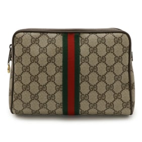 GUCCI Old Gucci GG Plus Sherry Line Clutch Bag/Second Bag in PVC and Leather, Beige Mocha Brown,