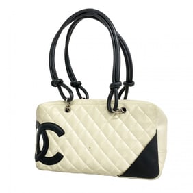 Chanel Cambon Shoulder Bag in Lambskin, White and Black, Women's, P2018487