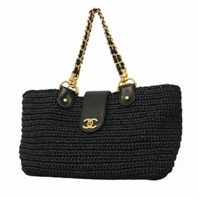 Chanel Tote Bag Chain Raffia Black Women's P2017809