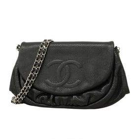 Chanel Shoulder Bag, Chain Half Moon, Caviar Skin, Black, Women's, P2017807