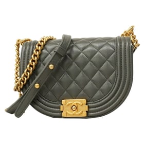 Chanel Boy Shoulder Bag, Chain Caviar Leather, Gray, Women's, P2013496
