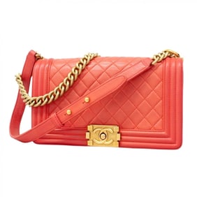 Chanel Boy Shoulder Bag, Chain Lambskin, Pink, Women's, P1985977