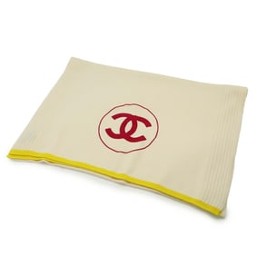 CHANEL Coco Mark Stole Scarf, 100% Cashmere Felt, Ivory, Yellow, Fuchsia, Pink