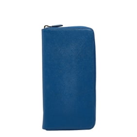 Prada Women's Blue Saffiano Leather Zip-Around Long Wallet