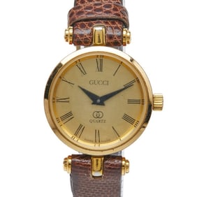 Gucci Sherry Line Quartz Watch with Gold Dial and Plated Leather Strap for Women