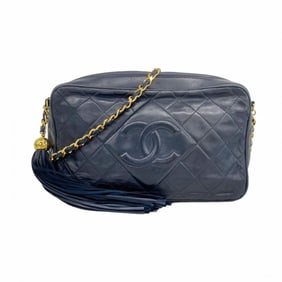 Chanel Shoulder Bag with Matelasse Chain Bag, Lambskin, Navy, Women's