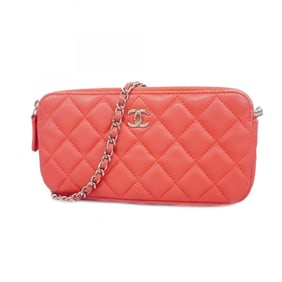 Chanel Matelasse Chain Shoulder Wallet, Lambskin, Pink, Women's