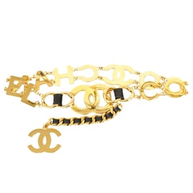 Chanel belt chain black gold women's