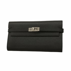 Hermes Hermès Kelly Wallet, Epsom Leather, Black, B Stamp, Men's and Women's