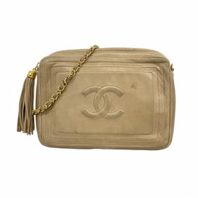 Chanel shoulder bag with chain strap, lambskin, beige, for women