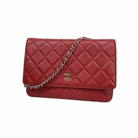 Chanel Matelasse Chain Shoulder Wallet, Lambskin, Red, Women's