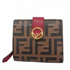 Fendi Zucca Leather Wallet in Brown and Red for Women, P2000805