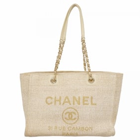 Chanel Deauville Tweed Tote Bag in Beige Champagne, Women's, P1999488