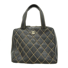 Chanel Tote Bag Wild Stitch Lambskin Black Women's