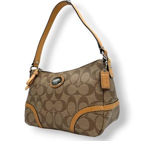 Coach Signature Handbag Mini Bag Pouch Leather Beige Brown One-Shoulder Women's s9