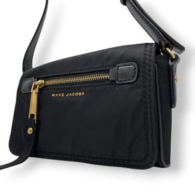 Marc Jacobs Women's U10 Shoulder Bag, Crossbody Pochette, Camera Nylon, Leather, Black with Gold