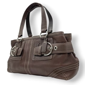 Coach Soho Leather Handbag Tote Bag 1417, Shrink Dark Brown with Silver Hardware, Women's, Size 9