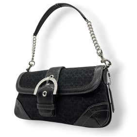 Coach Soho Mini Signature Handbag with Accessory Pouch in Canvas and Leather, Black, Women's, Size
