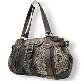 Longchamp Shoulder Bag, Handbag, Jacquard Leather, Brown, Studded, One-Shoulder, Women's, Size 4