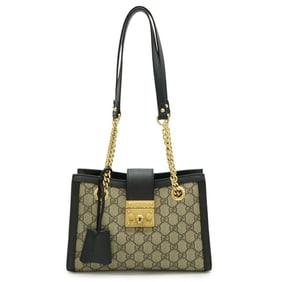 GUCCI GG Supreme Padlock Small Shoulder Bag with Chain, PVC and Leather, Beige Black, 498156