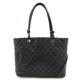 CHANEL Cambon Line Coco Mark Large Tote Bag Shoulder in Soft Calfskin Enamel, Black and Pink A25169