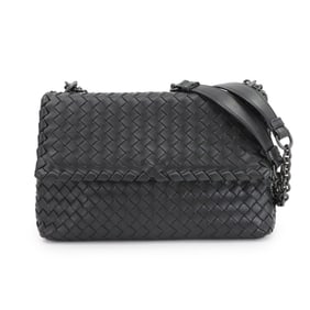 Bottega Veneta Intrecciato Olympia Small Chain Shoulder Bag in Black Leather (386498)