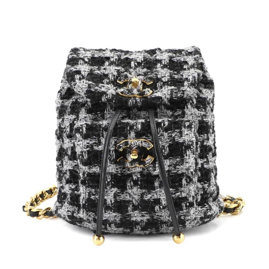 Buy Chanel Coco Mark Chain Backpack In Tweed, Leather, And Black