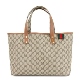 Gucci GG Supreme Tote Bag, PVC, Leather, Beige, Brown, Gold Hardware, 211134
