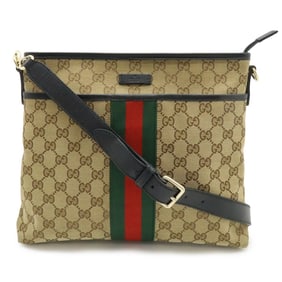 GUCCI GG Canvas Webbing Line Sherry Shoulder Bag Khaki Beige Black 388926