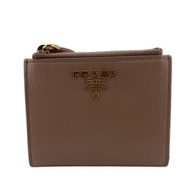 PRADA Vitello Move Calfskin Bi-fold Wallet, Beige, Women's, Z0014889