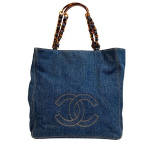 CHANEL Coco Mark Tote Bag Shoulder Blue Women's