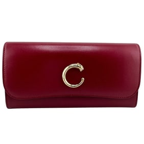 CARTIER Cartier Flap Panthère Long Wallet Wine Red Women's
