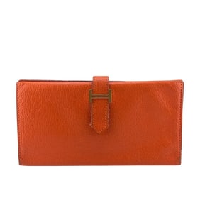 HERMES Bearn long wallet, orange, women's