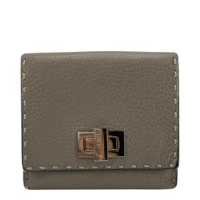 FENDI 8M0399 Compact Wallet Selleria Peekaboo Trifold Gray Women's
